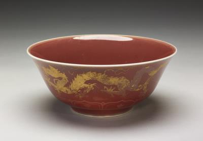 图片[2]-Bowl with ball-chasing paired dragons painted in gold on a red glaze ground, Ming dynasty, Xuande reign (1426-1435)-China Archive